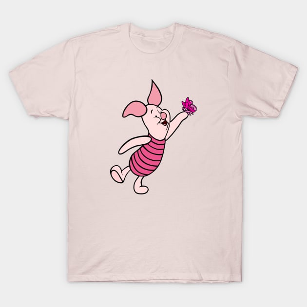 Little Pig with Awareness Ribbon Butterfly (Pink) T-Shirt by CaitlynConnor